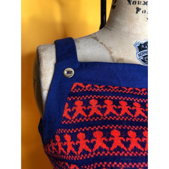 1960s-1970s LANZ People Print Crop Top NOVELTY KISTCH Blue & Red Blouse. XS - Picture 7 of 10